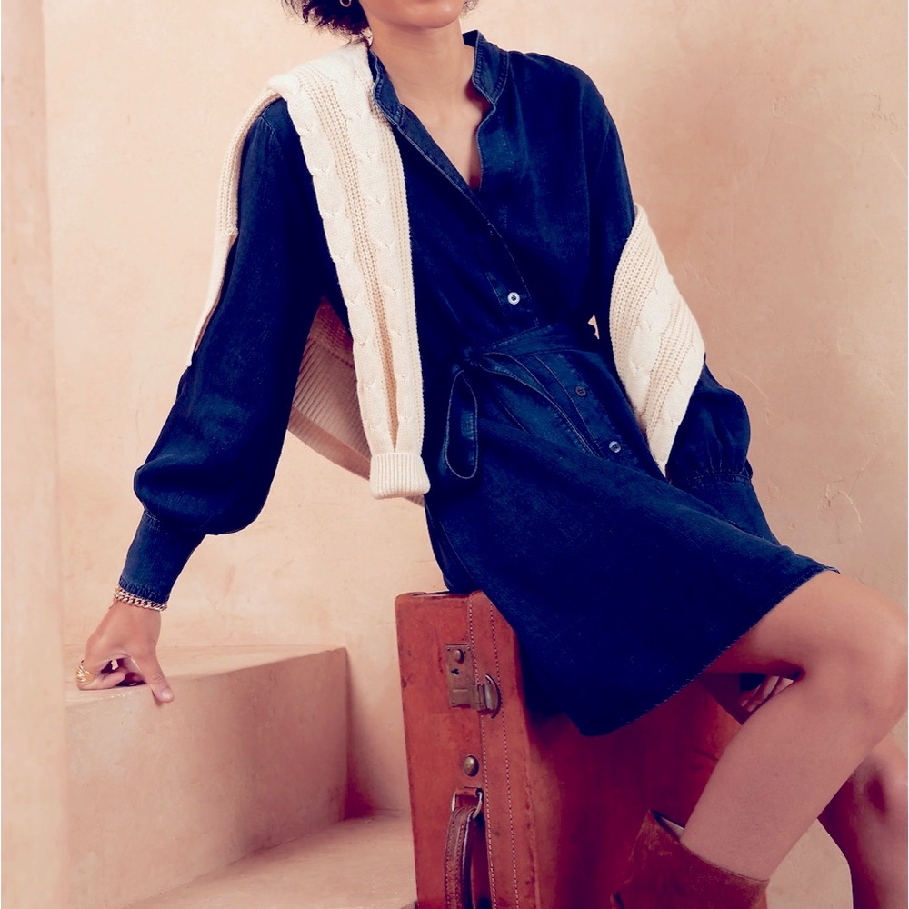 Banana Republic Dark Denim Mini Shirtdress, same or next day shipping